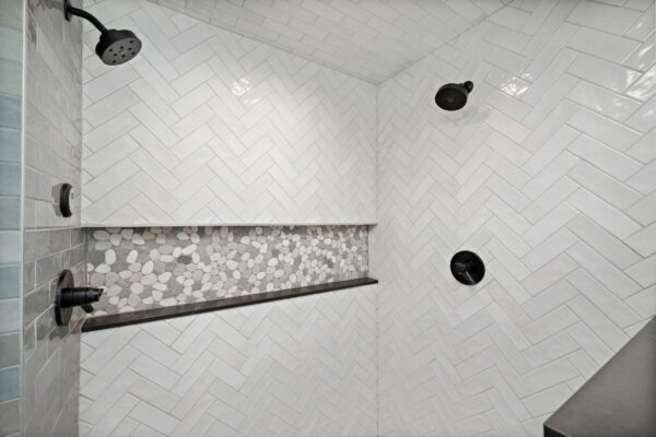 Transitional/Eclectic Bathroom Remodel | Primary Bathroom, Shower, Shampoo Niche, Double Show Heads| FBC Remodel