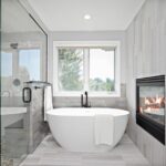 Transitional/Eclectic Bathroom Remodel | Primary Bathroom, Freestanding Tub, Fireplace | FBC Remodel